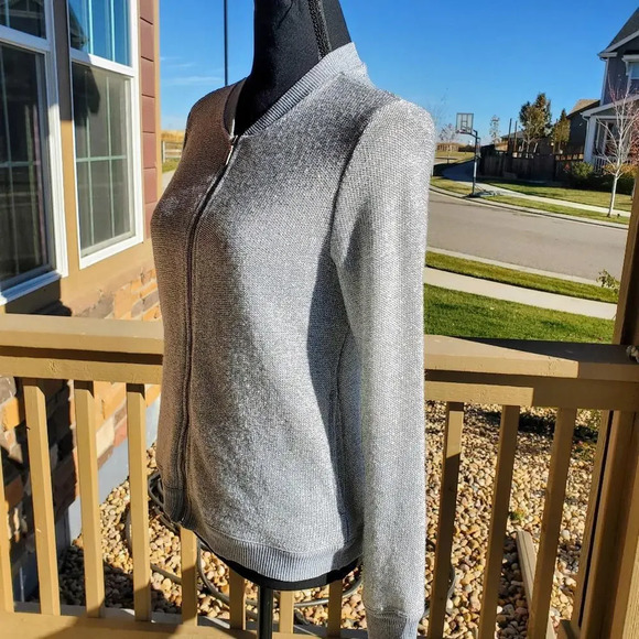 Juicy Couture Cardigan Bomber Women's Small Silver Mesh Full Zip Sweater Jacket - Picture 9 of 15